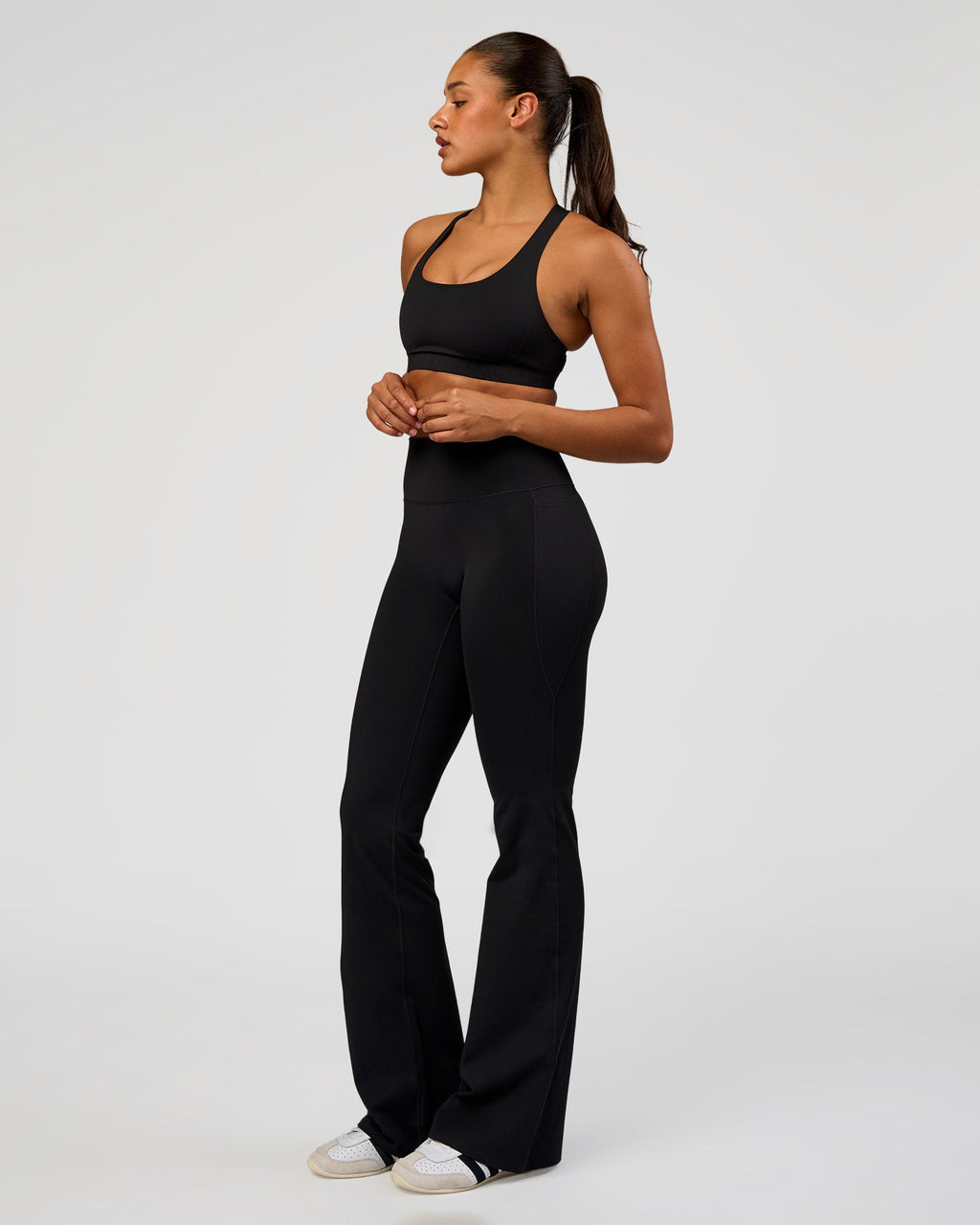 Fusion V-Contour High-Rise Flared Tall Legging Pockets - Black