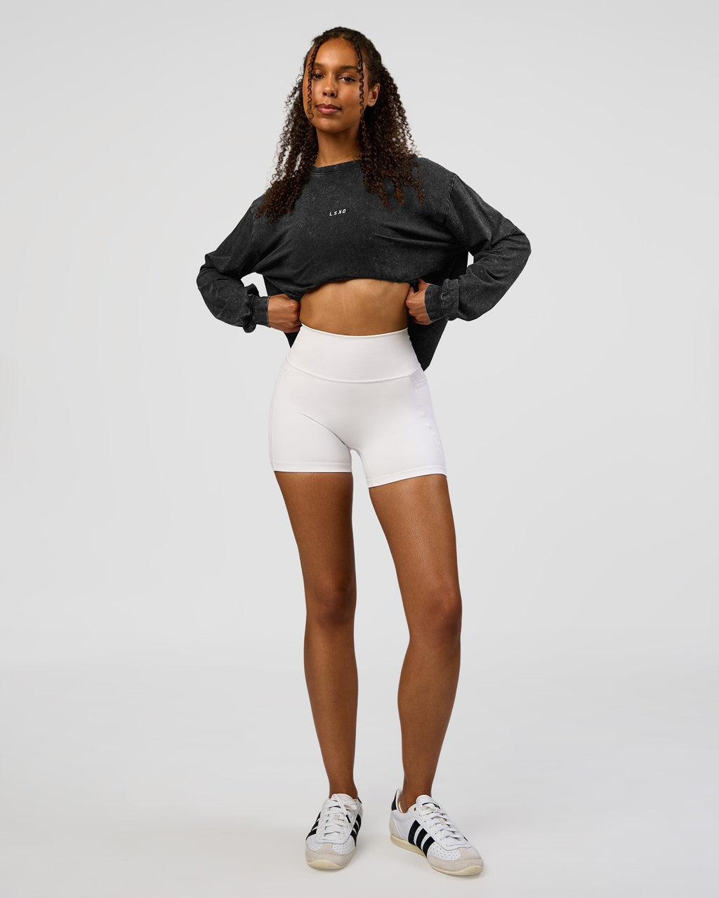 Go-To Long Sleeve FLXCotton Oversized Tee - Black Washed-White