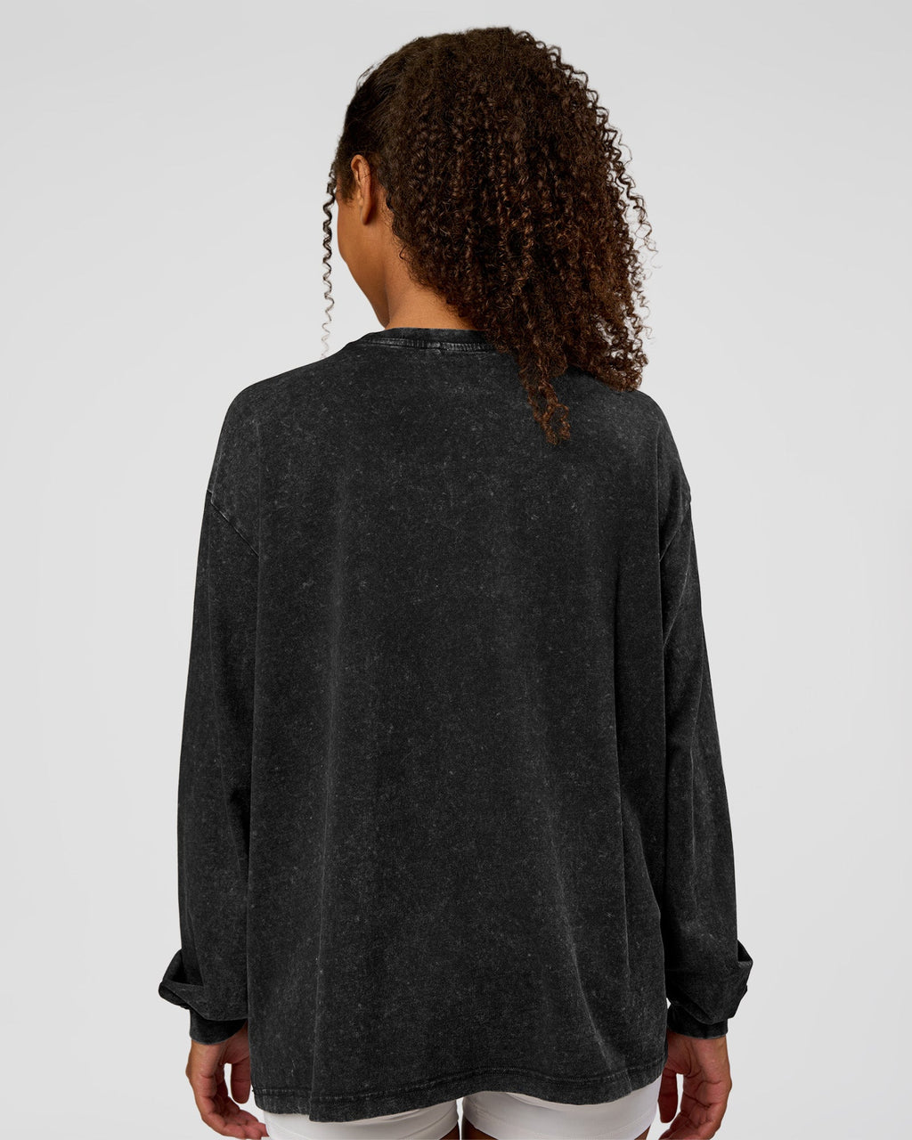 Go-To Long Sleeve FLXCotton Oversized Tee - Black Washed-White