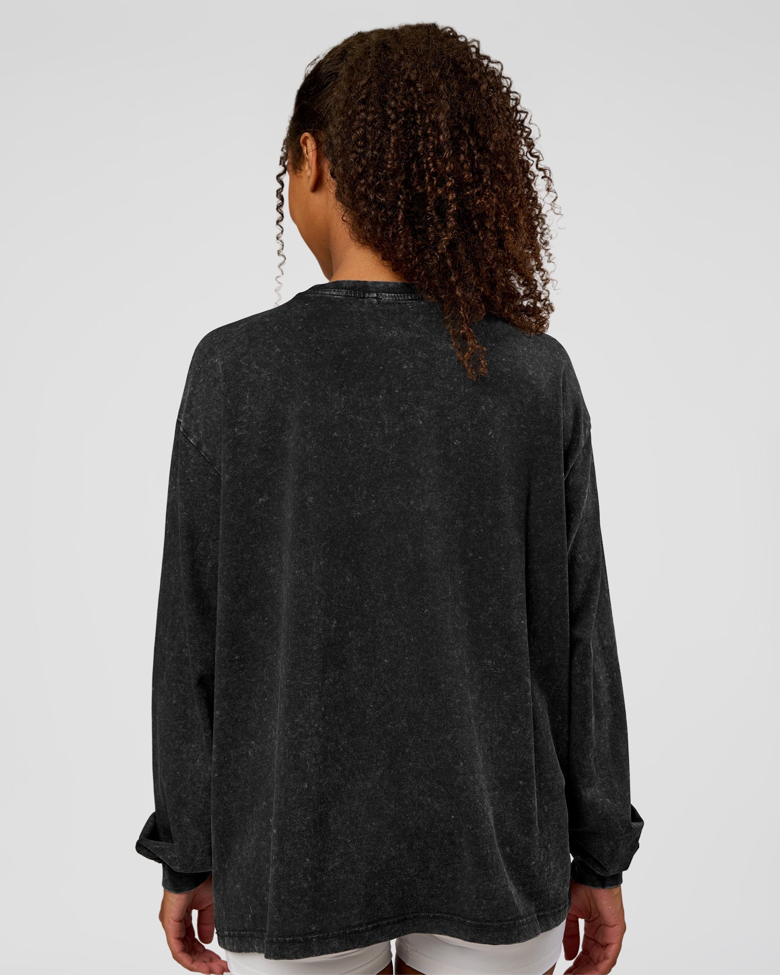 Go-To Long Sleeve FLXCotton Oversized Tee - Black Washed-White