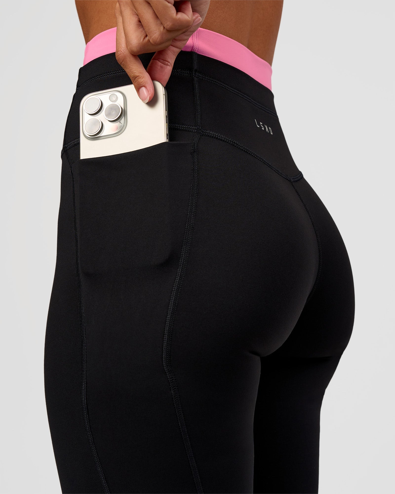 Liberate High-Rise Full Length Legging Pockets - Black-Candy Pink