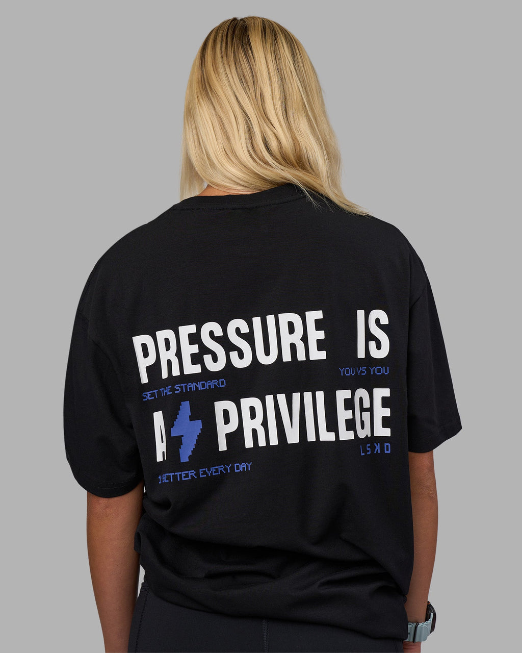 Pressure is a Privilege FLXCotton Oversized Tee - Black-Power Cobalt