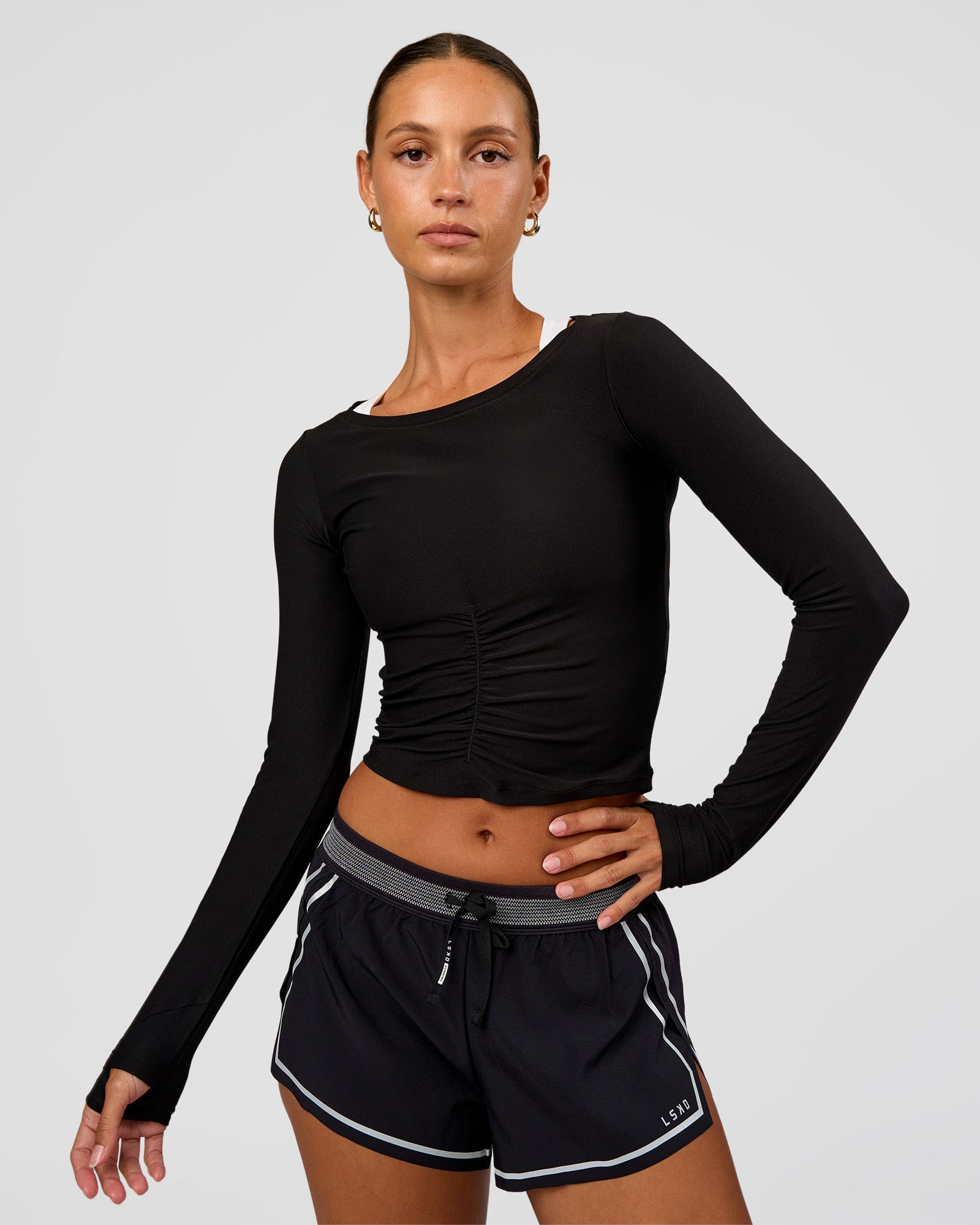 Scrunch Long Sleeve Tee - Black