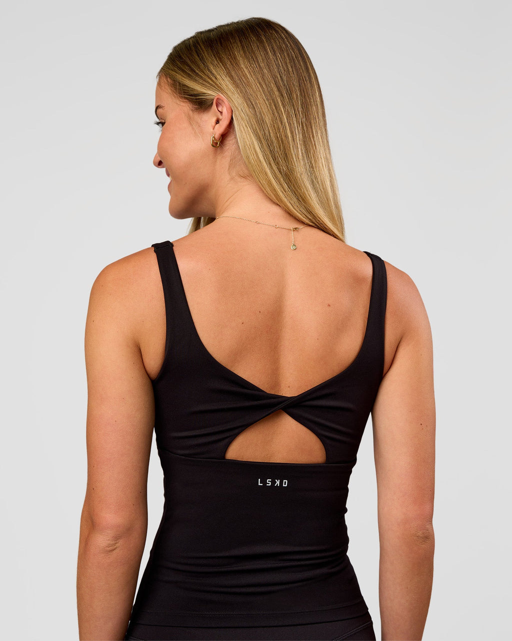 Twist Square Neck Shelf Bra Tank - Black