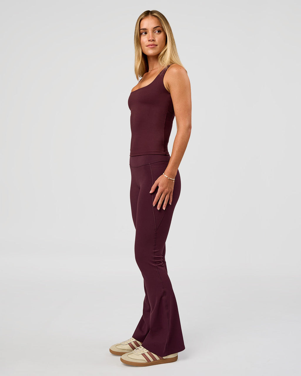 Twist Square Neck Shelf Bra Tank - Cherry Lacquer