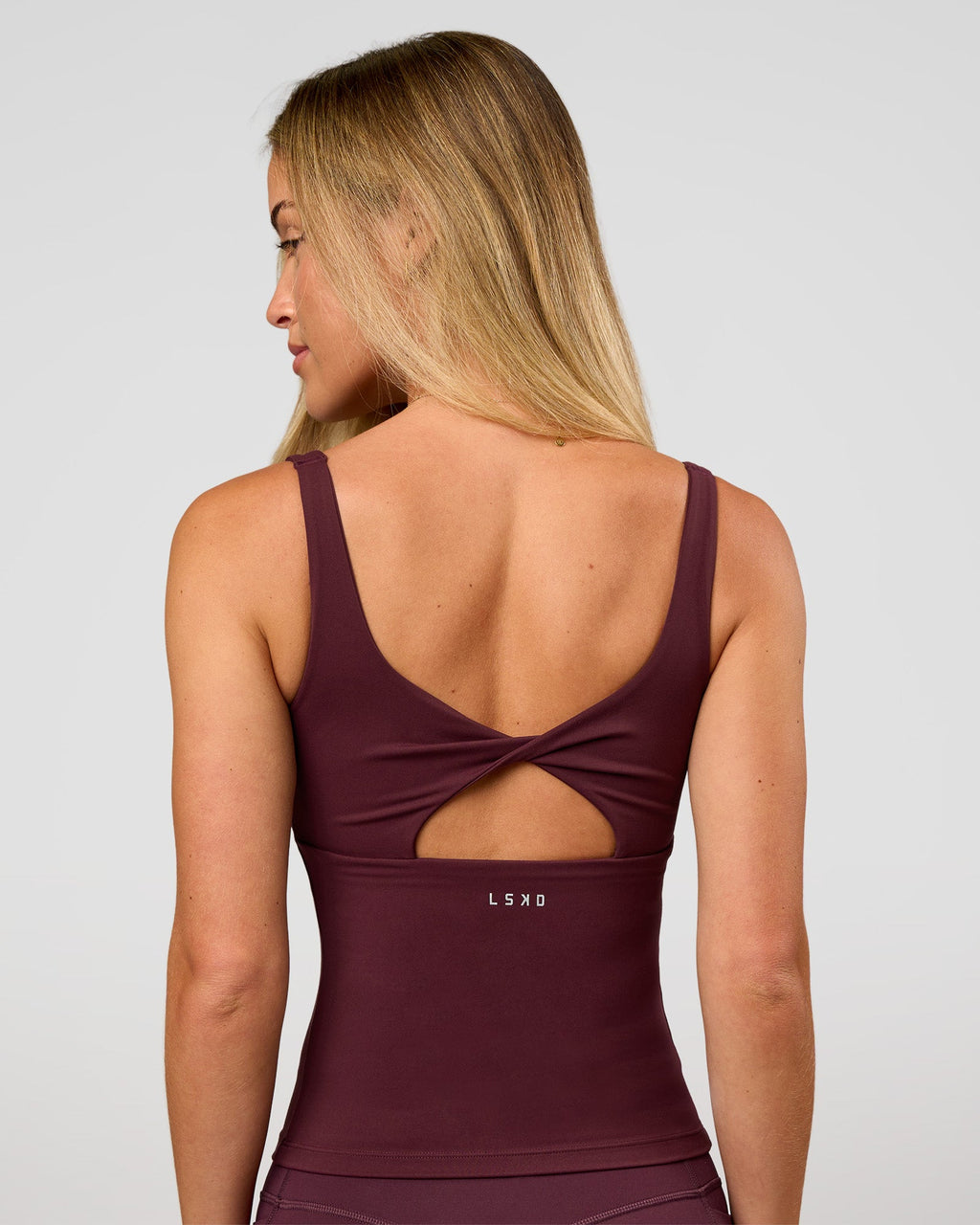 Twist Square Neck Shelf Bra Tank - Cherry Lacquer